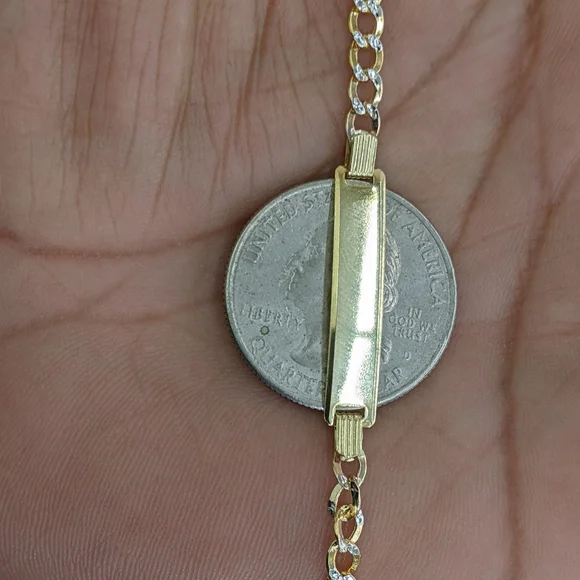 10kt Real Gold Cuban Curb Diamond Cut ID Bracelet